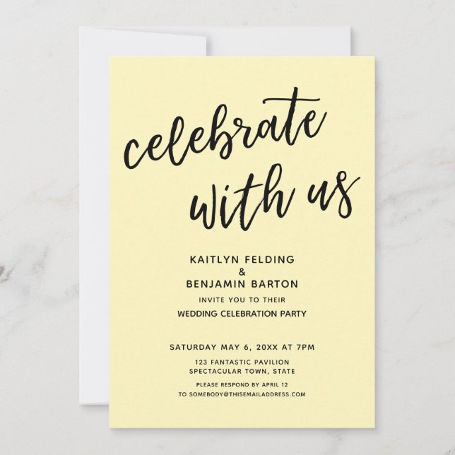 Celebrate with Us Modern Light Yellow Reception Invitation (Front)