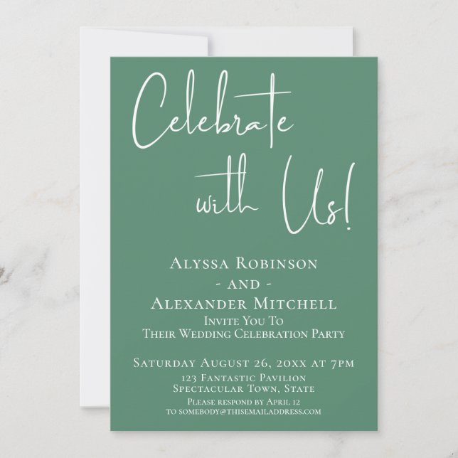 Celebrate with Us! Modern Reception Pretty Green Invitation (Front)