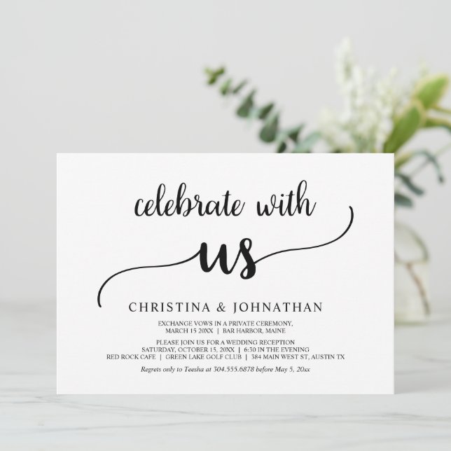 Celebrate with us, Modern Rustic Elopement Invitation (Standing Front)