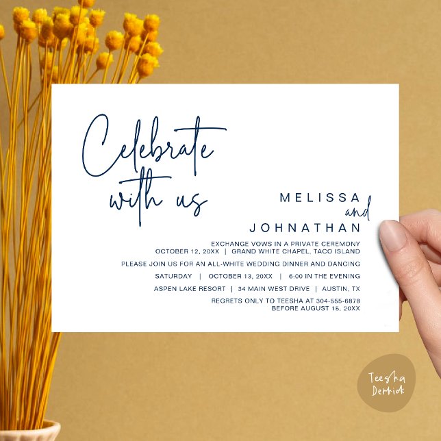 Celebrate with us, Modern Wedding Elopement Dinner Invitation (Celebrate with us, Modern Wedding Elopement Dinner Invitation Card, Brunch, Lunch PDF, Navy Blue)