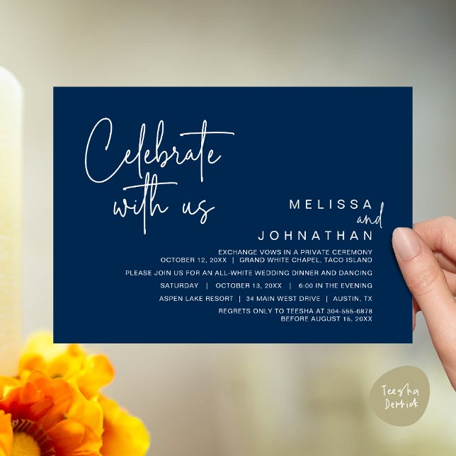 Celebrate with us, Modern Wedding Elopement Dinner Invitation (Celebrate with us, Modern Wedding Elopement Dinner Invitation Card, Brunch, Lunch PDF, Navy Blue)