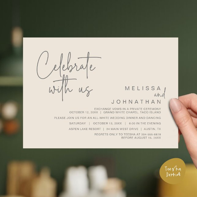 Celebrate with us, Modern Wedding Elopement Dinner Invitation (Celebrate with us, Modern Wedding Elopement Dinner Invitation Card, Brunch, Lunch PDF, Cream Grey)