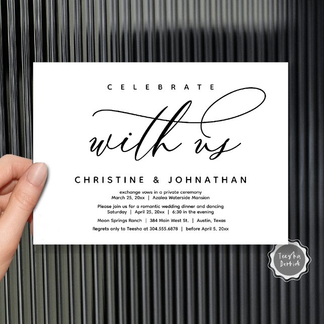 Celebrate with us, Modern Wedding Elopement Dinner Invitation (Celebrate with us, Modern Wedding Elopement Dinner Invitation Card, PDF, Modern Romantic Black White)