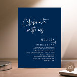 Celebrate with us, Modern Wedding Reception Invitation<br><div class="desc">Elegantly announce your happily ever after with our modern navy blue theme wedding elopement celebration invitation card, "Celebrate with us". Tailored for couples continuing their love story, this invitation strikes a perfect balance of sophistication and charm, setting the scene for an unforgettable event. Featuring a modern contemporary script design, it...</div>
