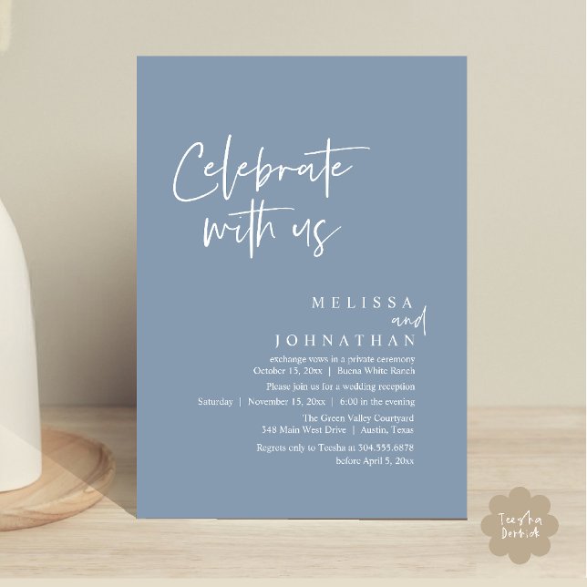 Celebrate with us, Modern Wedding Reception Invitation (Celebrate with us Modern Casual Wedding Reception Dinner Lunch Brunch Invites Card PDF Dusty Blue)