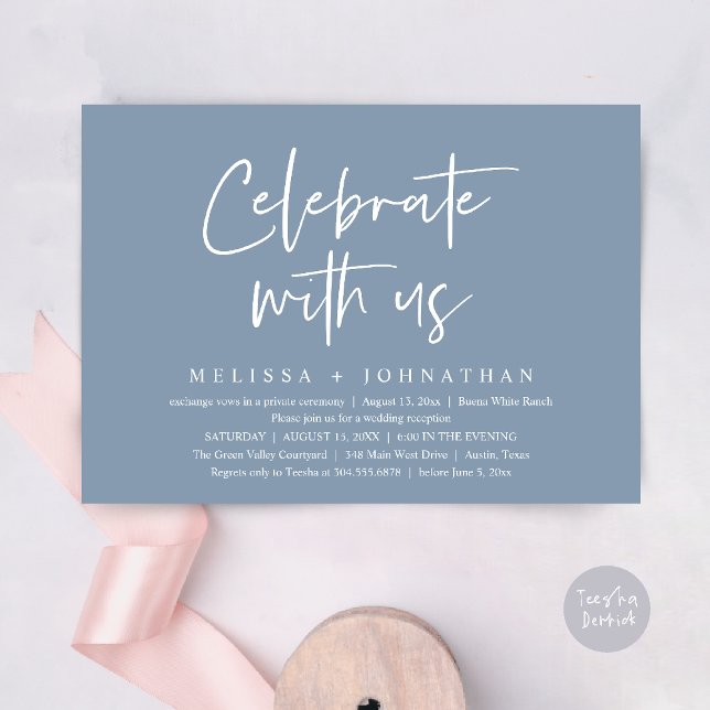 Celebrate with us Modern Wedding Reception Invitation (Celebrate with us Modern Casual Wedding Reception Dinner Lunch Brunch Invites Card PDF Dusty Blue)