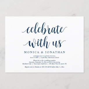 Celebrate with us, Navy Blue, Wedding Elopement Invitation