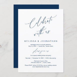 Celebrate with us, Navy Blue Wedding Elopement Invitation