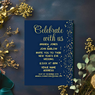 Celebrate With Us Navy Gold New Year's Eve Invitation