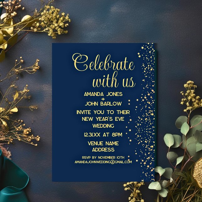 Celebrate With Us Navy Gold New Year's Eve Invitation (Creator Uploaded)