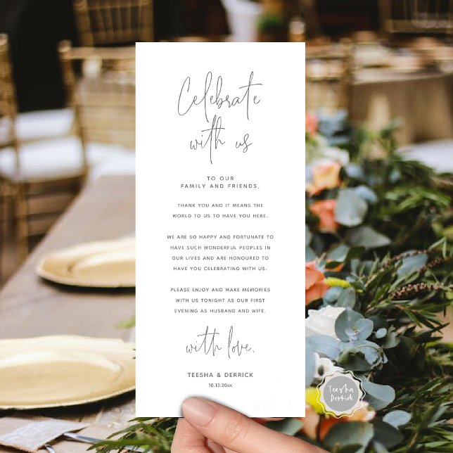 Celebrate With Us, Place Setting Thank you Card (Celebrate With Us, Place Setting Thank you Card, in Dark Grey Modern Handwriting Script Themed)