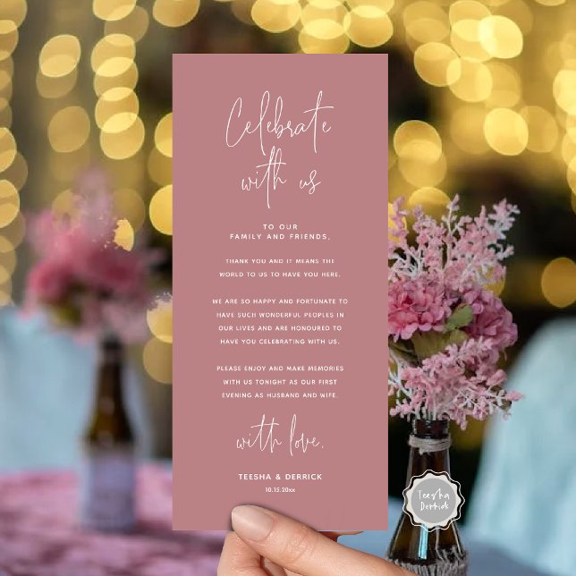 Celebrate With Us, Place Setting Thank you Card (Celebrate With Us, Place Setting Thank you Card, in  Modern Handwriting Script Dusty Rose Themed)