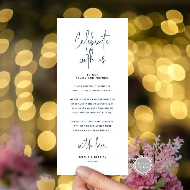 Celebrate With Us, Place Setting Thank you Card (Celebrate With Us, Place Setting Thank you Card, in  Modern Handwriting Script Navy Blue Themed)
