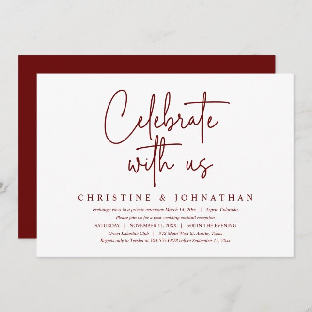 Celebrate with us, Post Wedding Elopement Party  Invitation (Front/Back)