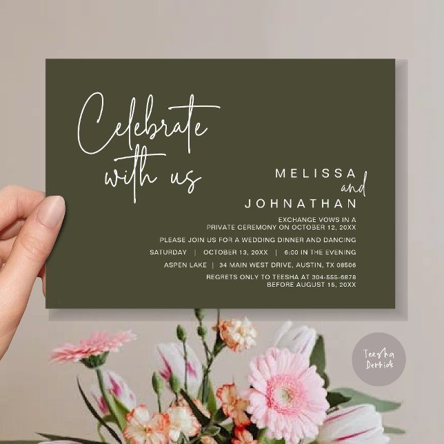Celebrate with us, Post Wedding Elopement Party Invitation (Celebrate with us, Post Wedding Elopement Dinner Party Invitation Card, PDF, in Olive Green)