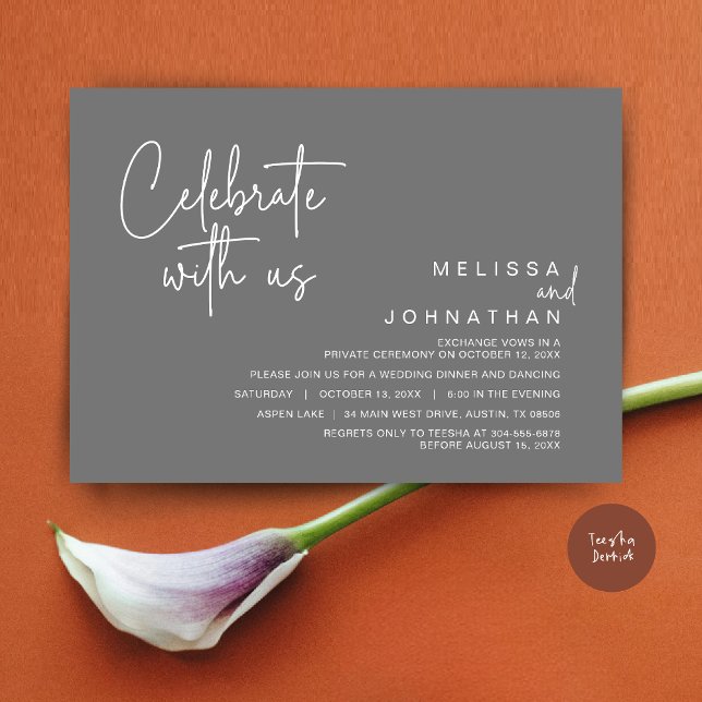 Celebrate with us, Post Wedding Elopement Party Invitation (Celebrate with us, Post Wedding Elopement Dinner Party Invitation Card, PDF, in Dark Grey)