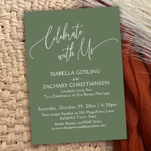 Celebrate with Us Pretty Handwriting Olive Green Invitation
