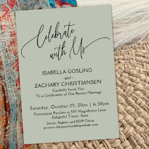 Celebrate with Us Pretty Handwriting Sage Green Invitation
