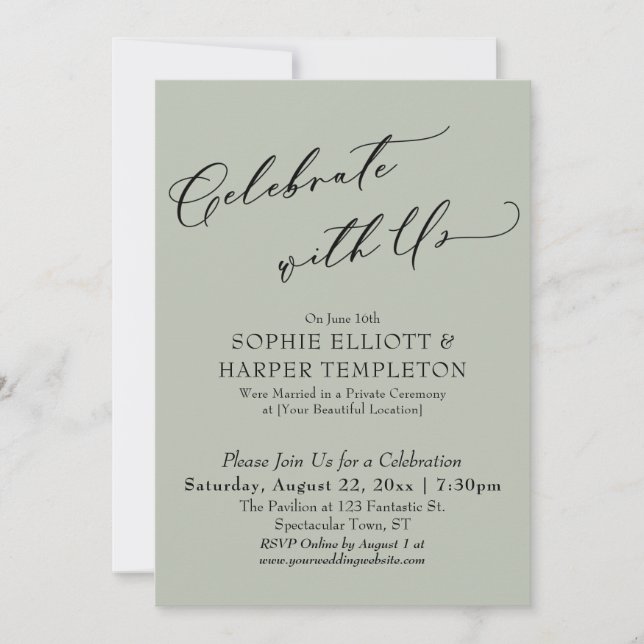 Celebrate with Us Pretty Sage Green Reception Only Invitation (Front)