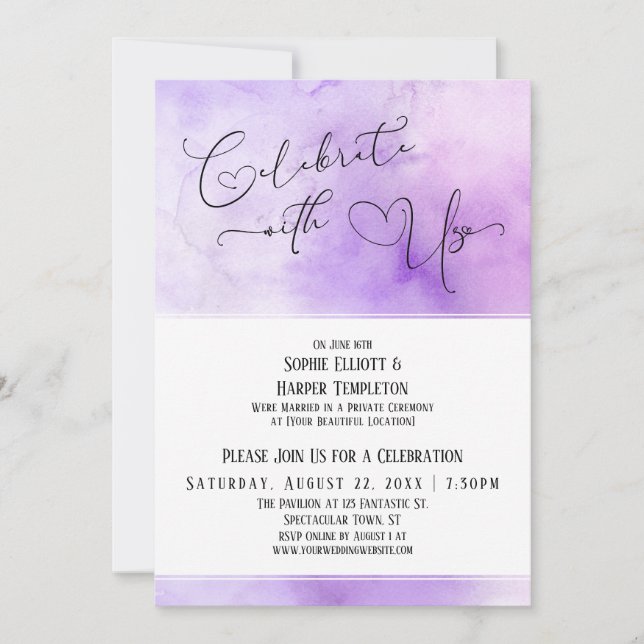 Celebrate with Us Purple Watercolor Reception Only Invitation (Front)