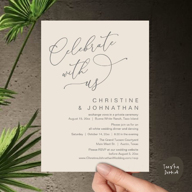 Celebrate with us, Romantic Wedding Dinner Dancing Invitation (Celebrate With Us, Romantic Wedding Dinner Party Lunch Brunch Invitation Card PDF Cream Grey)