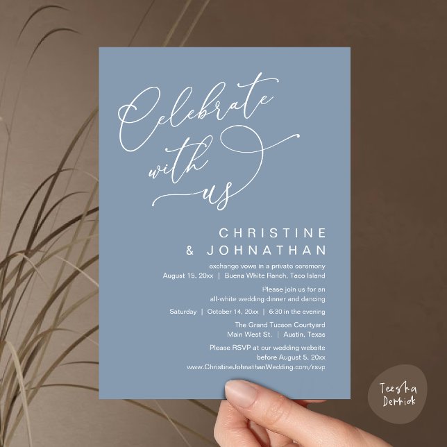 Celebrate with us, Romantic Wedding Dinner Dancing Invitation (Celebrate With Us, Romantic Wedding Dinner Party Lunch Brunch Invitation Card PDF Dusty Blue)