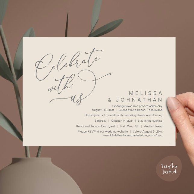 Celebrate with us, Romantic Wedding Dinner Invitation (Celebrate With Us, Romantic Wedding Dinner Party Lunch Brunch Invitation Card PDF Cream Grey)