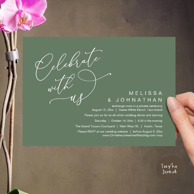 Celebrate with us, Romantic Wedding Dinner Invitation (Celebrate With Us, Romantic Wedding Dinner Party Lunch Brunch Invitation Card PDF Sage Green Forest)