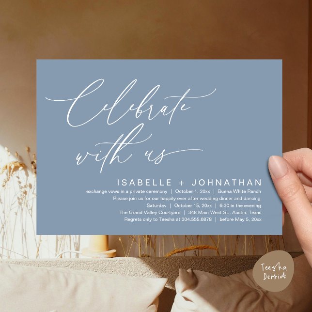 Celebrate with us, Romantic Wedding Dinner Party Invitation (Celebrate with us, Romantic Wedding Dinner Brunch Party Invites Card PDF Modern Classy Dusty Blue)