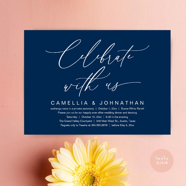 Celebrate with us, Romantic Wedding Dinner Party Invitation (Romantic Wedding Dinner Party, Celebrate with us Lunch Brunch Modern Invites Card  PDF Navy Blue)