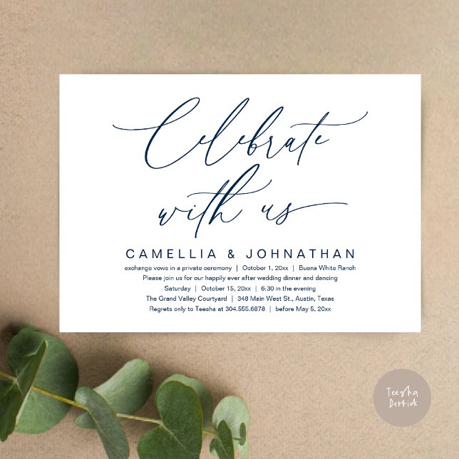 Celebrate with us, Romantic Wedding Dinner Party Invitation (Romantic Wedding Dinner Party, Celebrate with us Lunch Brunch Modern Invites Card  PDF Navy Blue)