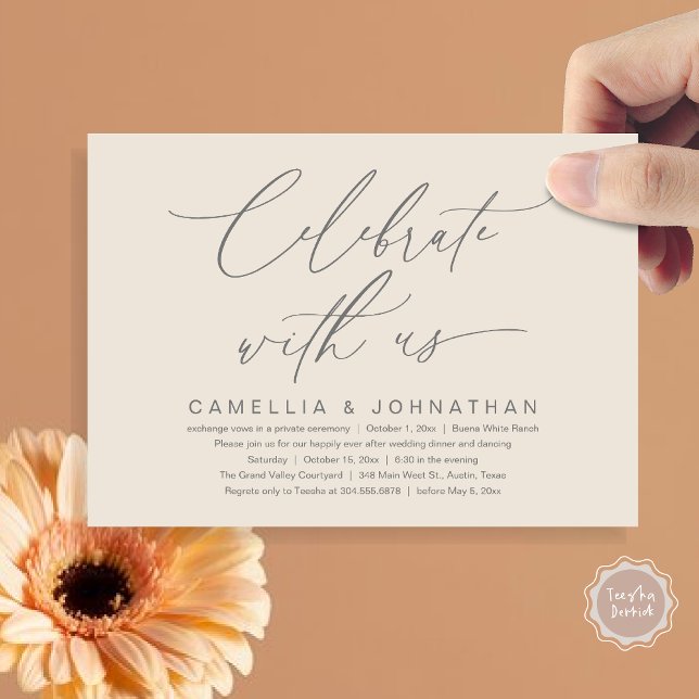 Celebrate with us, Romantic Wedding Dinner Party Invitation (Romantic Wedding Dinner Party, Celebrate with us Lunch Brunch Modern Invites Card  PDF Cream Grey)
