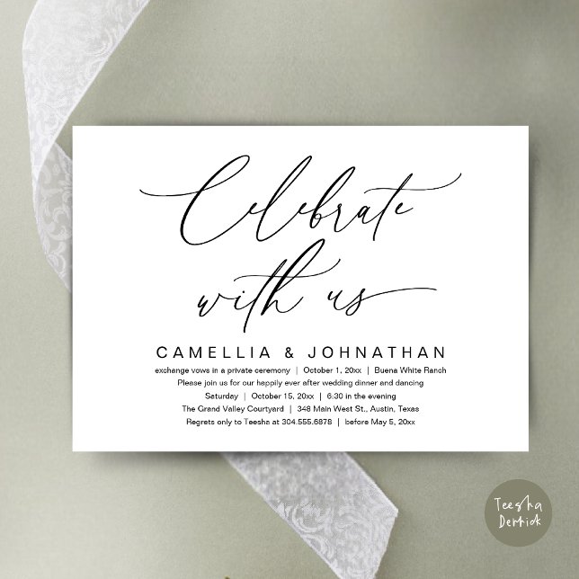Celebrate with us, Romantic Wedding Dinner Party Invitation (Romantic Wedding Dinner Party, Celebrate with us Lunch Brunch Modern Invites Card  PDF White Black)