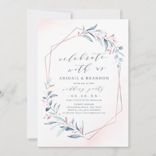 Celebrate With Us! Rose Gold Dusty Blue Greenery  Invitation