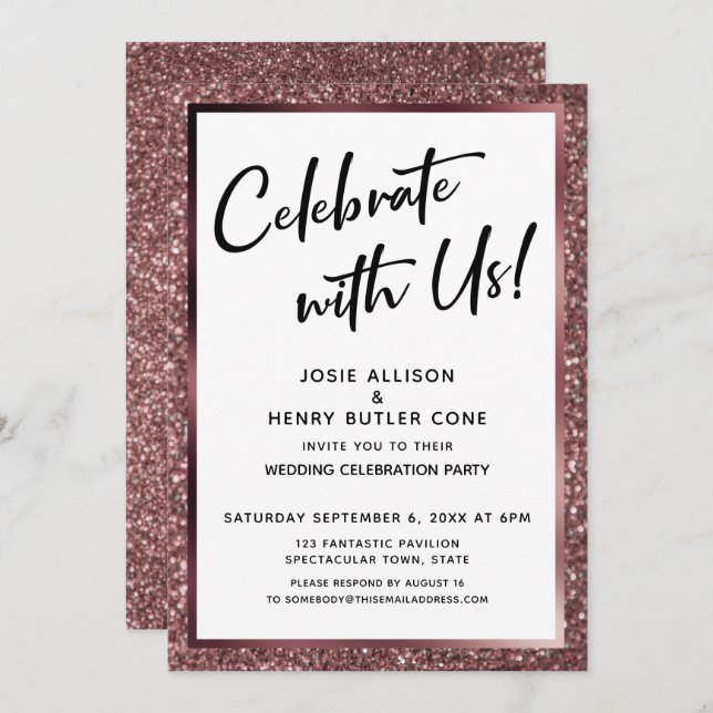 Celebrate With Us! Rose Gold Glitter Reception Invitation (Front/Back)