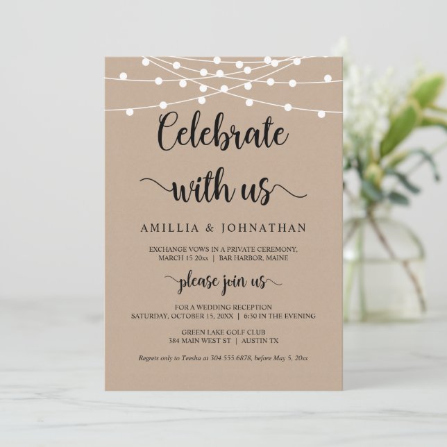 Celebrate with us, Rustic Elopement Party Invitati Invitation (Standing Front)