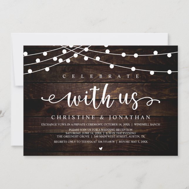 Celebrate with us Rustic Farm Wedding String Light Invitation (Front)