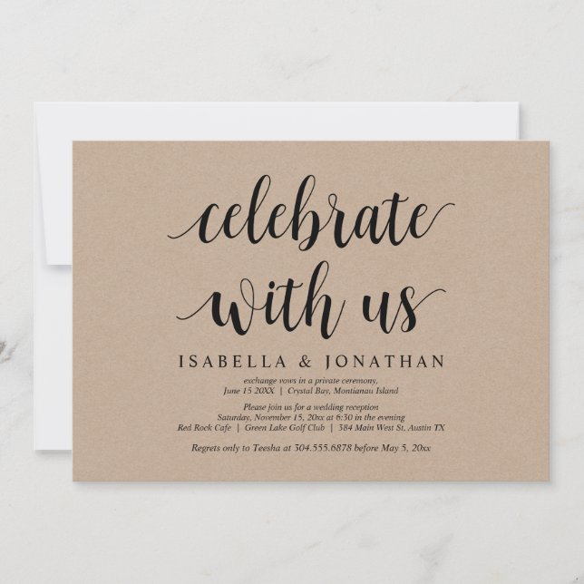 Celebrate with us, Rustic Kraft, Wedding Elopement Invitation (Front)