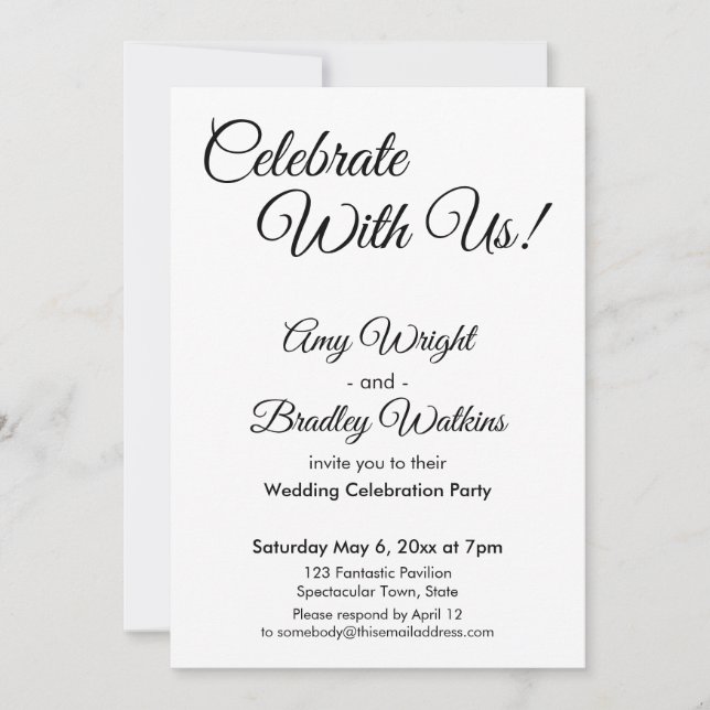 Celebrate With Us! Simple, Black & White Reception Invitation (Front)