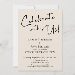 "Celebrate with Us!" Simple Cream Wedding Party Invitation