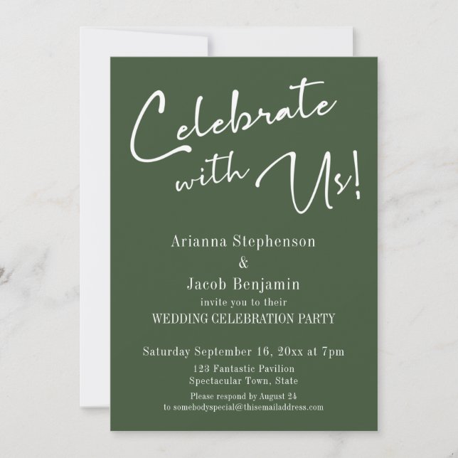 Celebrate with Us! Simple Dark Green Wedding Party Invitation (Front)
