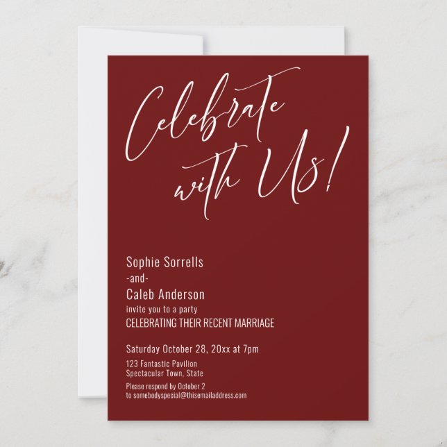 Celebrate with Us Simple Modern Burgundy Reception Invitation (Front)