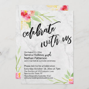 Celebrate with Us Soft Marble & Watercolor Flowers Invitation