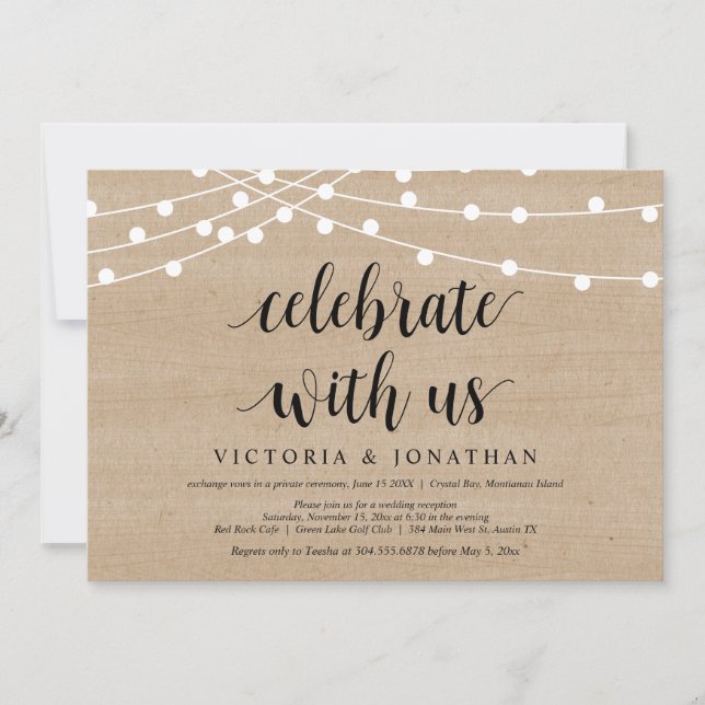 Celebrate with us, String Light, Wedding Elopement Invitation (Front)