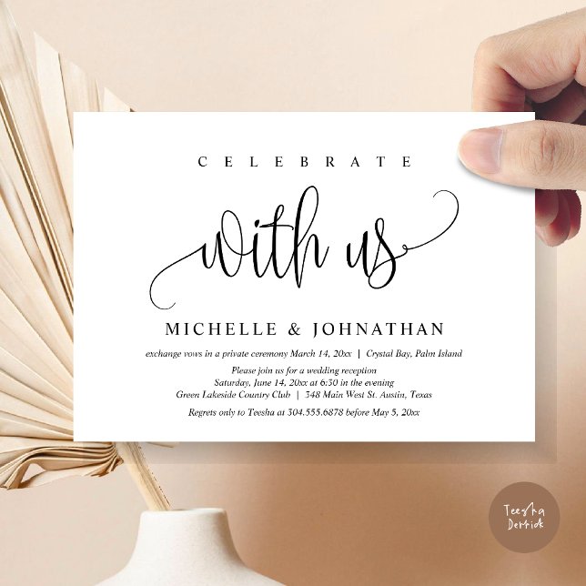 Celebrate With Us, Wedding Elopement Celebration Invitation (Celebrate with us, Modern Wedding Elopement Dinner Party Invitation Card, PDF, in black and white)