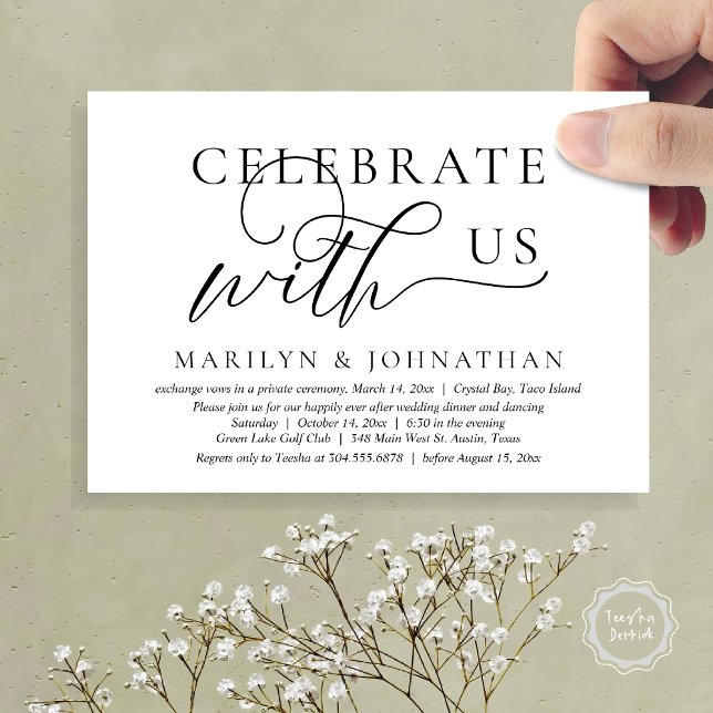 Celebrate with us Wedding Elopement Dinner Dancing Invitation (Celebrate with us Wedding Elopement Dinner Dancing Invitation Card, PDF, Black White)
