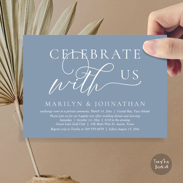 Celebrate with us Wedding Elopement Dinner Dancing Invitation (Celebrate with us Wedding Elopement Dinner Dancing Invitation Card, PDF, Dusty Blue)