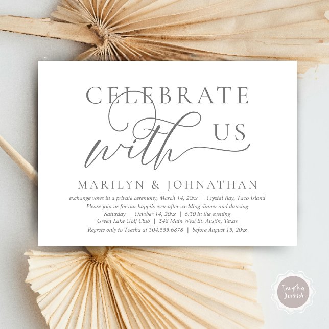 Celebrate with us Wedding Elopement Dinner Dancing Invitation (Celebrate with us Wedding Elopement Dinner Dancing Invitation Card, PDF, Dark Grey)