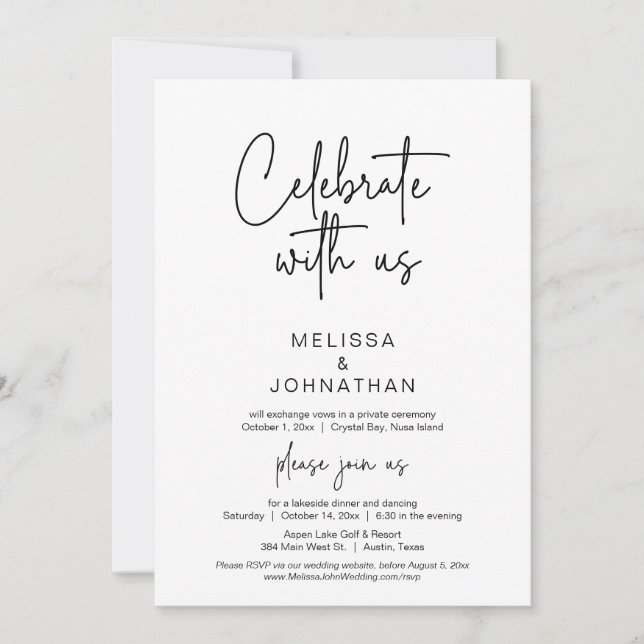 Celebrate with us, Wedding Elopement Dinner Invita Invitation (Front)