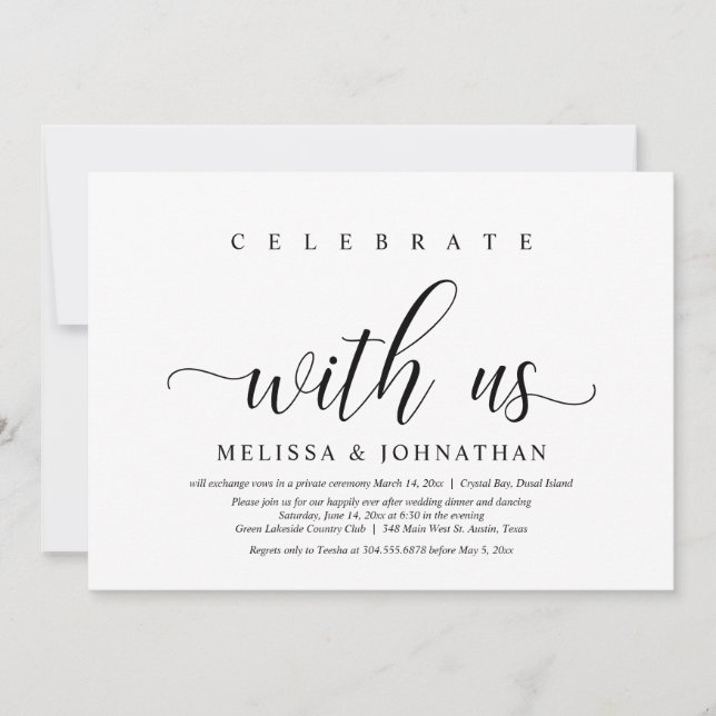 Celebrate with us, Wedding Elopement Dinner Invitation (Front)